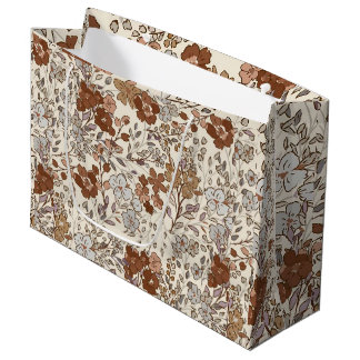 Sacola Para Presentes Grande Padrão Floral Selvagem Marrom Flor da Natureza Vin