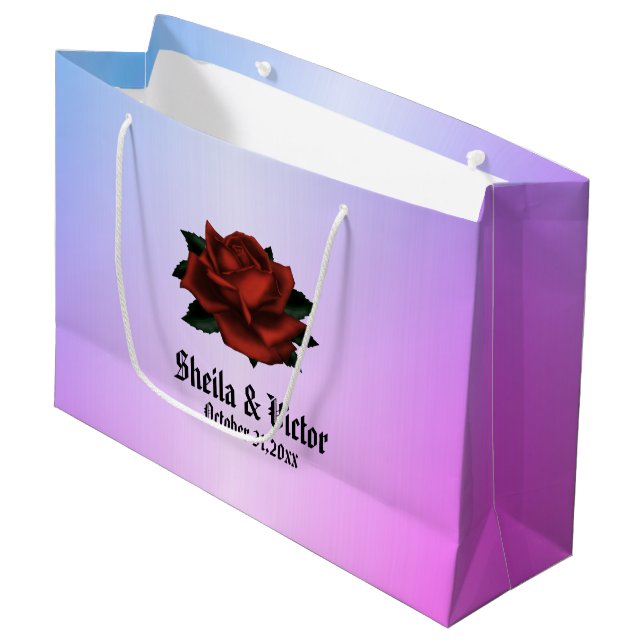 Sacola Para Presentes Grande Padrão Floral Simples em Roxo (Frente inclinada)
