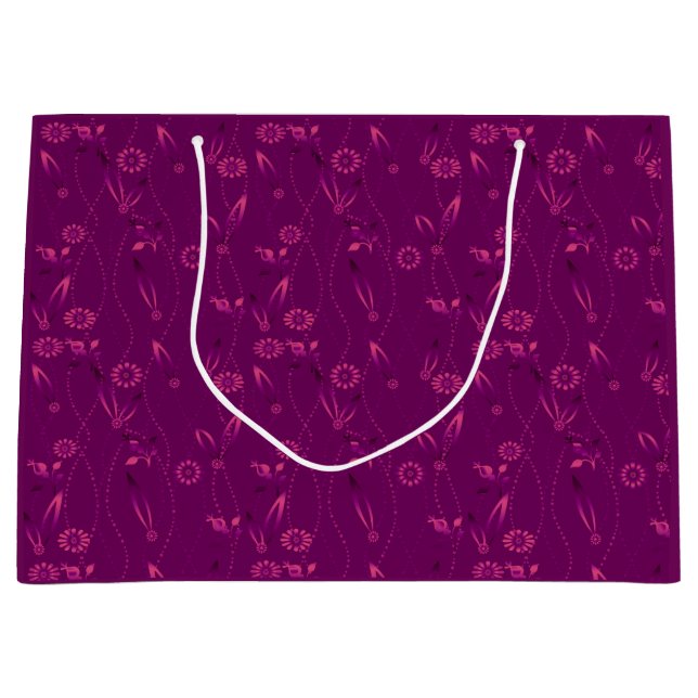 Sacola Para Presentes Grande Padrão floral simples retrô burgundy (Frente)
