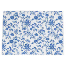 Padrão Floral Toile Vintage Azul Branco