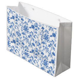 Sacola Para Presentes Grande Padrão Floral Toile Vintage Azul Branco