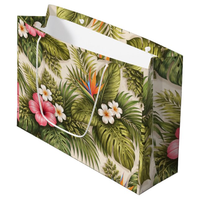 Sacola Para Presentes Grande Padrão Floral Tropical com Hibisco (Frente inclinada)