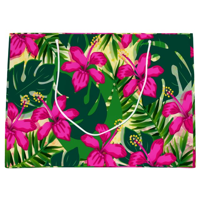 Sacola Para Presentes Grande Padrão Floral Tropical Havaiana (Frente)