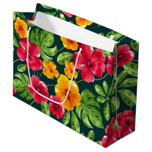 Sacola Para Presentes Grande Padrão Floral Tropical Vibrante