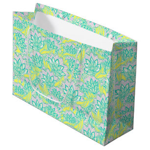Sacola Para Presentes Grande Padrão floral verde-amarelo