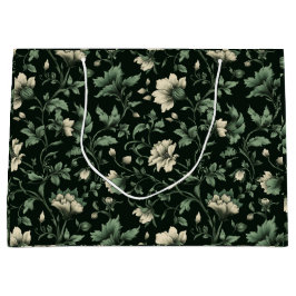 Sacola Para Presentes Grande Padrão Floral Verde Botânico Creme