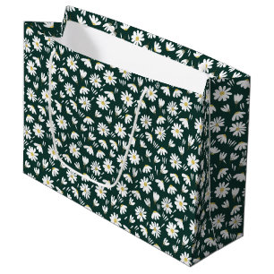 Sacola Para Presentes Grande padrão floral verde branco camomila