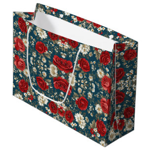 Sacola Para Presentes Grande Padrão Floral Vermelho Azul Branco Patriótico (6)