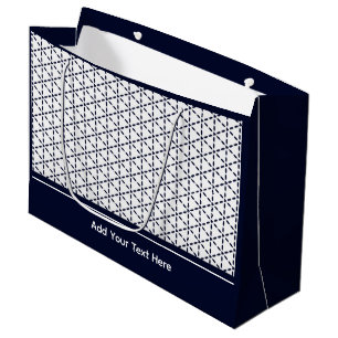 Sacola Para Presentes Grande Padrão Geométrico Azul Marinho em Branco