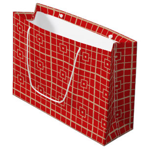Sacola Para Presentes Grande Padrão Geométrico Chinês Tradicional Vermelho e Do