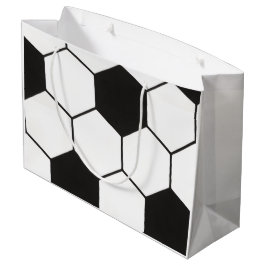 Sacola Para Presentes Grande Padrão Geométrico de Bola de Futebol Preto e Branc