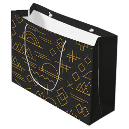 Sacola Para Presentes Grande Padrão Geométrico Luxuoso em 3D com Relevo em Ouro