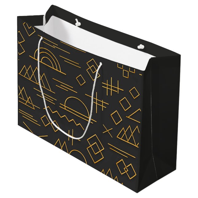 Sacola Para Presentes Grande Padrão Geométrico Luxuoso em 3D com Relevo em Ouro (Frente inclinada)
