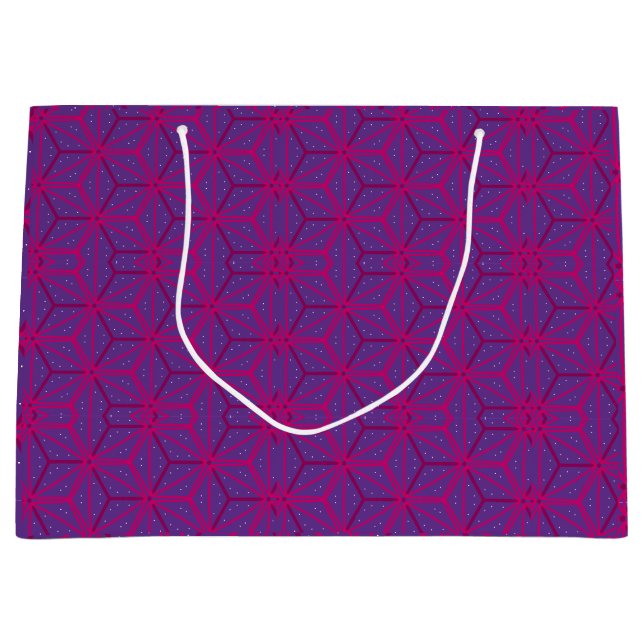 Sacola Para Presentes Grande Padrão geométrico retrô rosa (Frente)