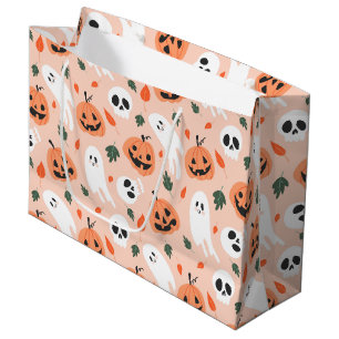 Sacola Para Presentes Grande Padrão Ghost e Jack-O-Lanterna Bonito
