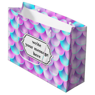 Sacola Para Presentes Grande Padrão holográfico de sereia azul roxo