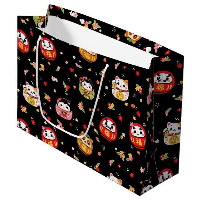 Sacola Para Presentes Grande padrão kawaii daruma (Frente inclinada)