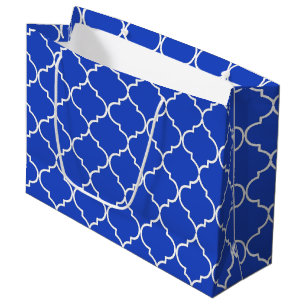 Sacola Para Presentes Grande Padrão marroquino mediterrânico azul e branco