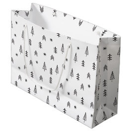 Sacola Para Presentes Grande Padrão Minimalista da Floresta Negra e Branca de I