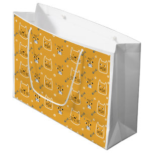 Sacola Para Presentes Grande Padrão Moderno de Gatos Cutes Personalizados