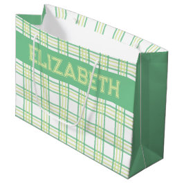 Sacola Para Presentes Grande Padrão Moderno Xadrez Verde Lima Preppy