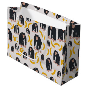 Sacola Para Presentes Grande Padrão Monkey Chimpanzee & Banana