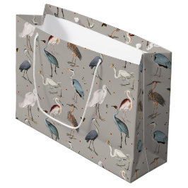 Sacola Para Presentes Grande Padrão Natural do Heron Bird Egret da Aquarela