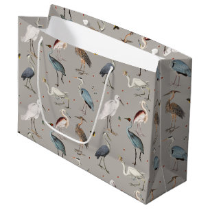 Sacola Para Presentes Grande Padrão Natural do Heron Bird Egret da Aquarela