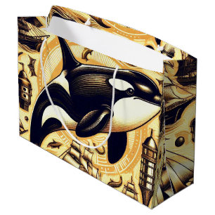Sacola Para Presentes Grande Padrão Náutico Vintage Orca