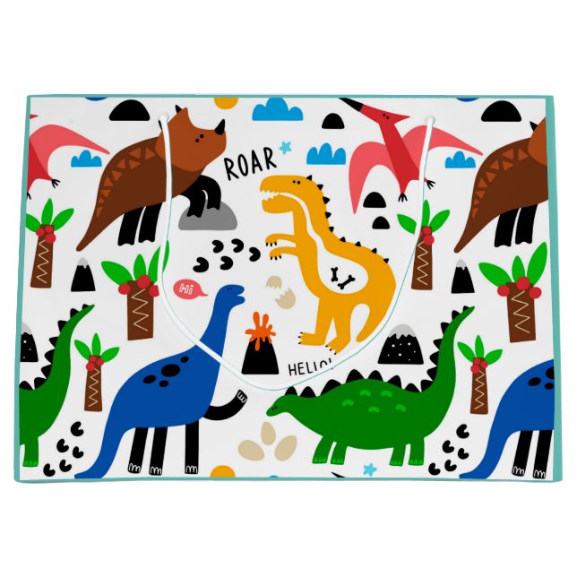 Sacola Para Presentes Grande Padrão perfeito dos dinossauros (Frente)