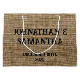 Sacola Para Presentes Grande Padrão personalizado de burlap natural do casament