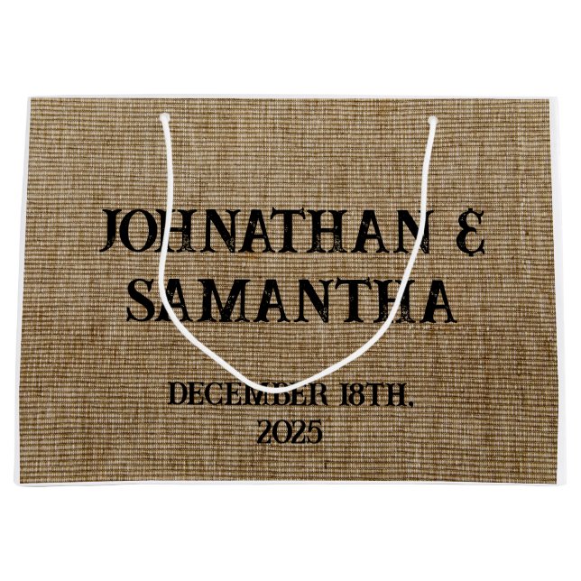 Sacola Para Presentes Grande Padrão personalizado de burlap natural do casament (Frente)
