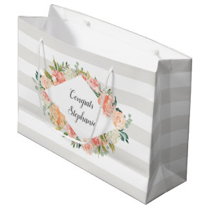 Sacola Para Presentes Grande Padrão Personalizado de Floral e Stripes de Cores