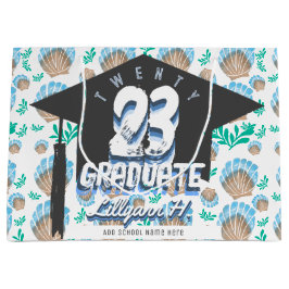 Sacola Para Presentes Grande Padrão Personalizado de Shell do Mar de Graduação