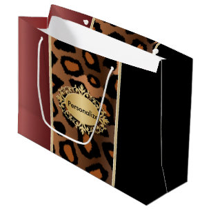 Sacola Para Presentes Grande Padrão Preto e Garnet Leopard