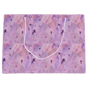 Sacola Para Presentes Grande padrão rosa e roxo de unicórnio e estrelas