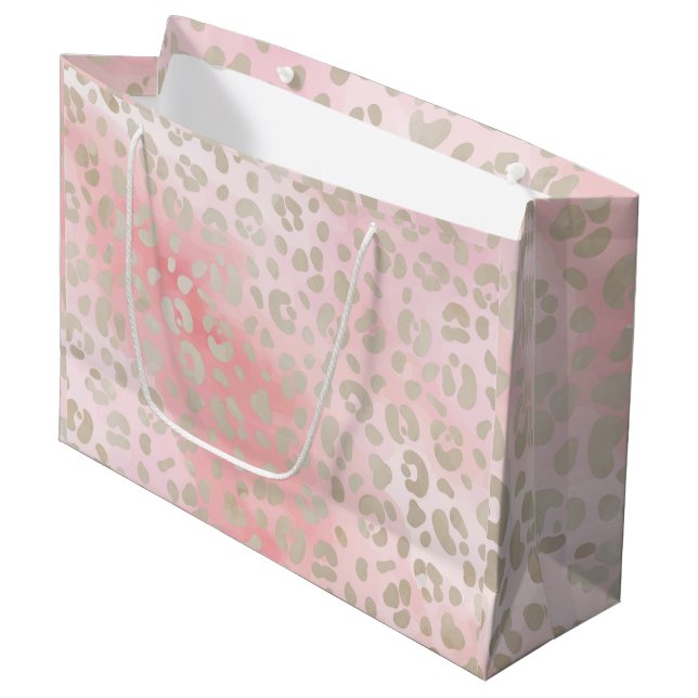 Sacola Para Presentes Grande Padrão rosa-leopardo (Frente inclinada)