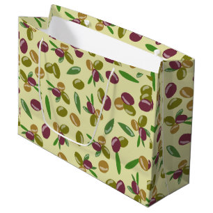 Sacola Para Presentes Grande Padrão Rustic Olive and Olive Leaves