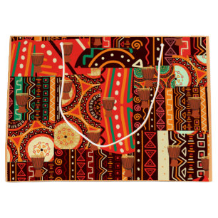 Sacola Para Presentes Grande Padrão tribal afrocêntrico do Kente
