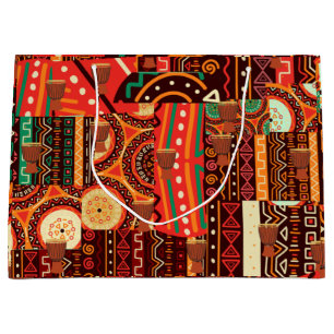 Sacola Para Presentes Grande Padrão tribal afrocêntrico do Kente