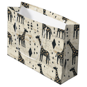 Sacola Para Presentes Grande Padrão Tribal Girafa Boho