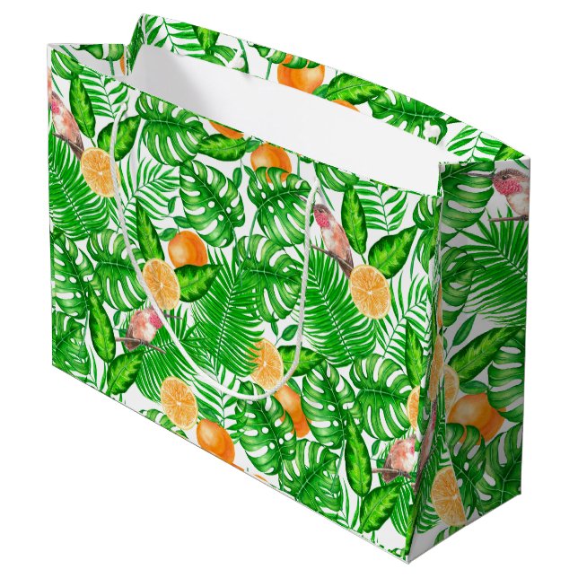 Sacola Para Presentes Grande Padrão tropical, beija-flores II (Verso inclinado)