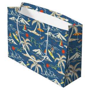Sacola Para Presentes Grande Padrão tropical do Surf retroativo
