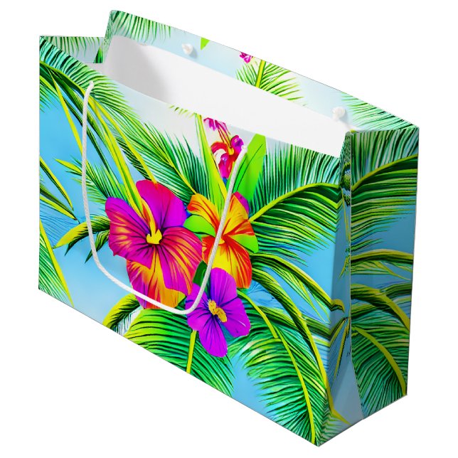 Sacola Para Presentes Grande Padrão tropical havaiano sem carne (Frente inclinada)