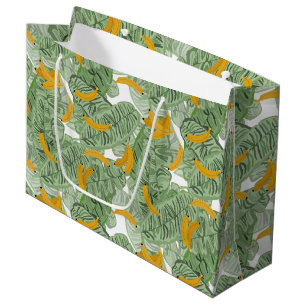 Sacola Para Presentes Grande Padrão tropical moderno de banana verde