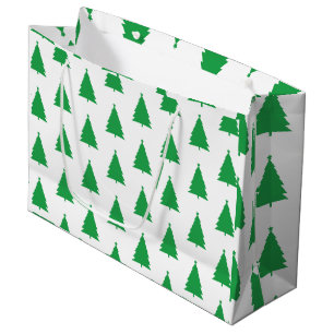 Sacola Para Presentes Grande Padrão Verde da Árvore de Natal Em Branco