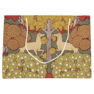 Sacola Para Presentes Grande Padrão Verde Sage Floresta de Veado Stag Vintage