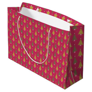 Sacola Para Presentes Grande Padrão Vermelho da Árvore de Natal Verde da Vintag