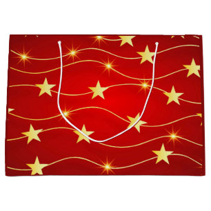 Sacola Para Presentes Grande Padrão Vermelho Ruby Adorcido da Estrela