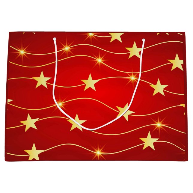 Sacola Para Presentes Grande Padrão Vermelho Ruby Adorcido da Estrela (Frente)